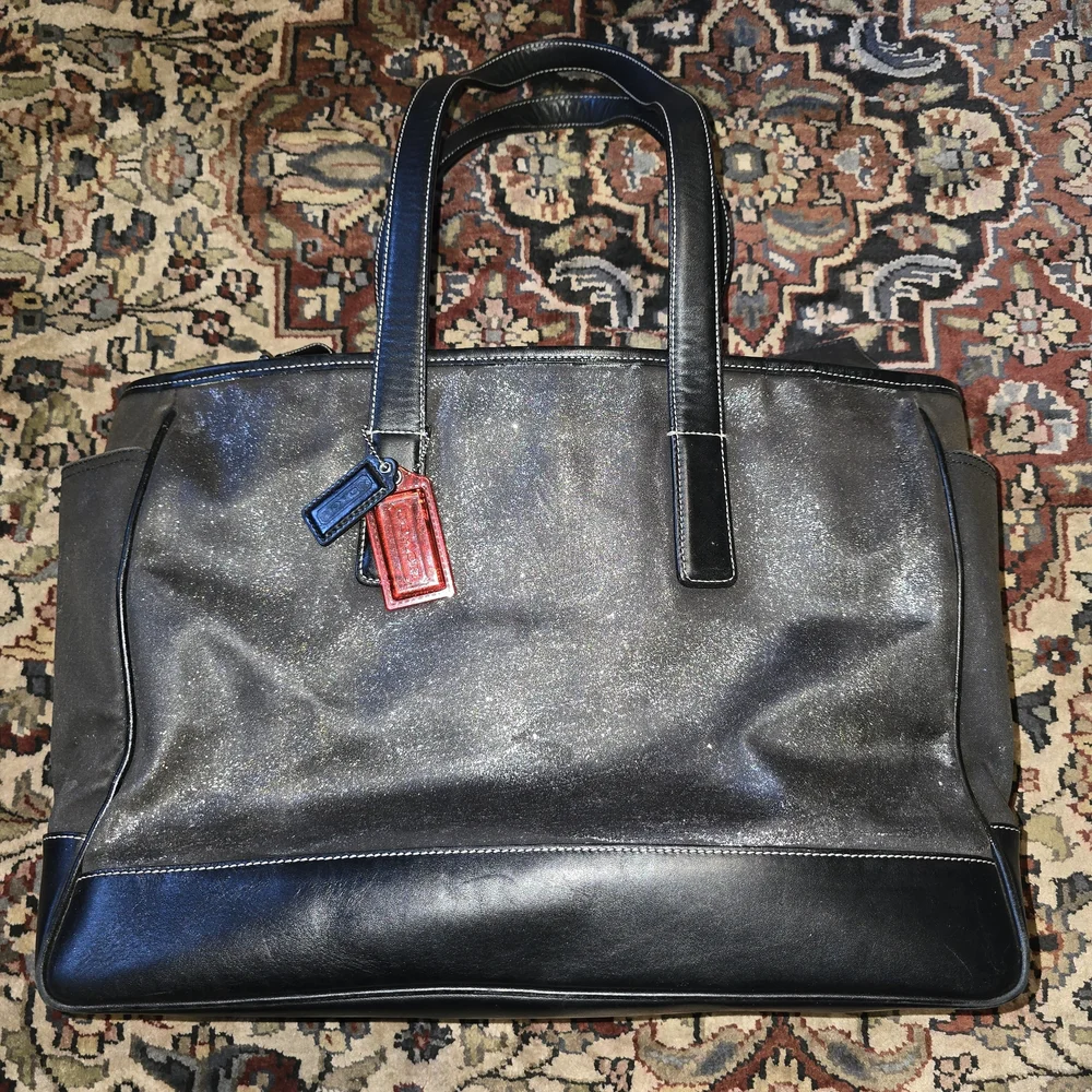 Coach #5468 Metallic Black Leather Diaper Bag - Tote